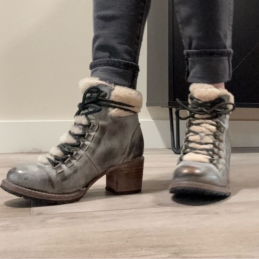 Freebird Gray Lace Up Boots with Chunky Heel (Norway)